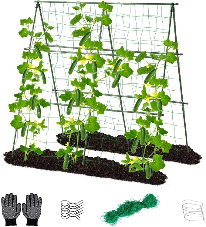Lalahoni Cucumber Trellis, 4ft x 4ft Metal A-Frame Garden Trellis Climbing by Thereasonyoulovegardening
