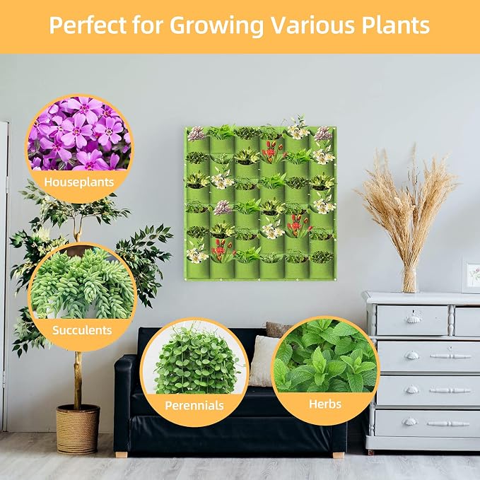 Hanging Planting Grow Bags, 36 Pockets Hanging Vertical Wall Planter Wall - Image 4