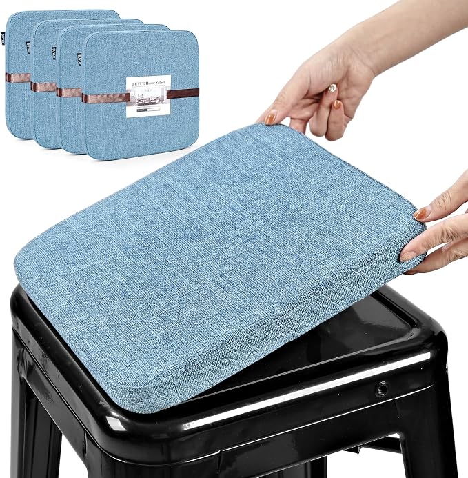 BUYUE Friendly Woven Fabric Magnetic Bar Stool Cushions Set of 4, Enhanced by BUYUE