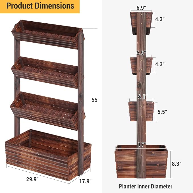 Vertical Wooden Raised Garden Bed Planters Wood Planter Kit Plant Stand Flower - Image 3