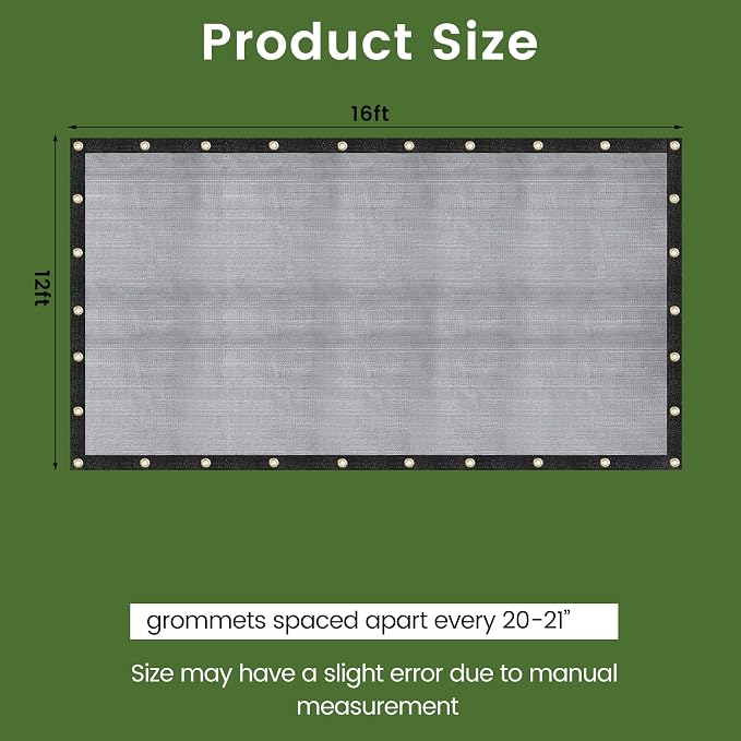 60-70% 12 FT X 16 FT Mesh Tarp/Shade Cloth 9-Needle Knitted Heavy Duty Black - Image 6