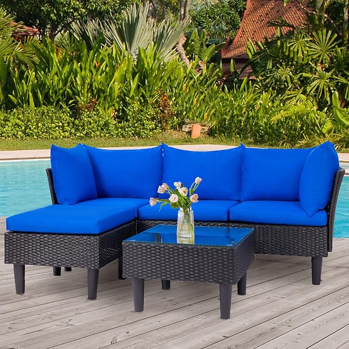 FDW 5 Pieces Patio Furniture Sets Outdoor Sectional Sofa Wicker Chair Rattan - Image 6