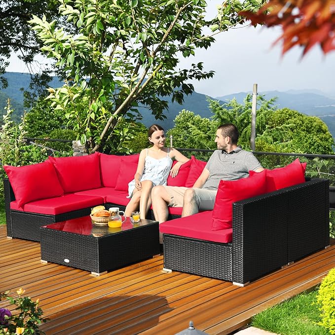 Tangkula 7 Piece Patio Furniture Set, Outdoor Sectional Sofa w/Pillows and - Image 2