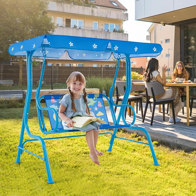HONEY JOY Kids Patio Swing, 2-Seater Outdoor Porch Swing Lounge Chair, - Image 7