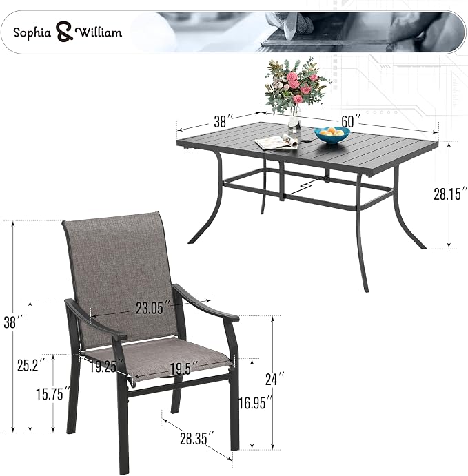 Sophia & William 7 Pieces Patio Dining Set, 6 Quick Dry Textilene Chairs and a - Image 7