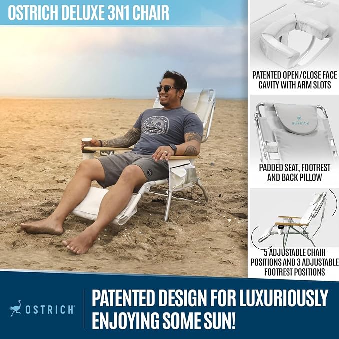 Ostrich Deluxe 3N1 Reclining Lounge Chair, Folding Outdoor Lounger and - Image 8