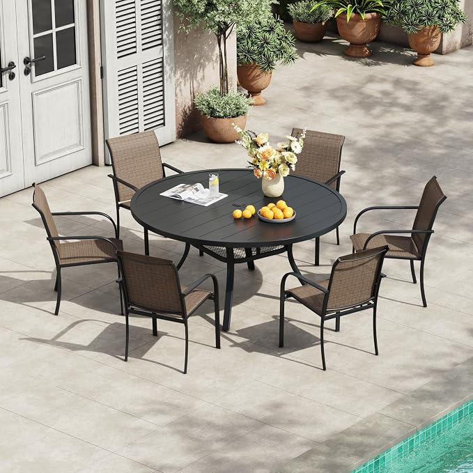 VICLLAX 7 Pieces Patio Outdoor Dining Set, 47.2" Round Metal Table by HOME
