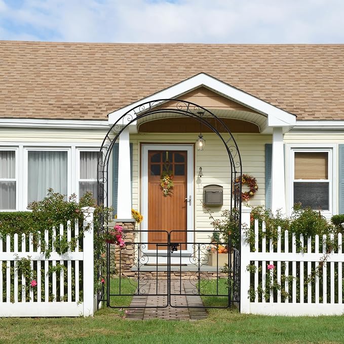 Garden Arbor with Gate, 7FT Metal Garden Arch - Image 8