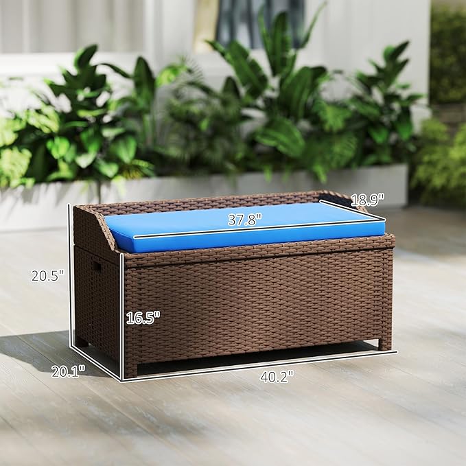 Outsunny Outdoor Wicker Storage Bench Deck Box, PE Rattan Patio Furniture Pool - Image 3