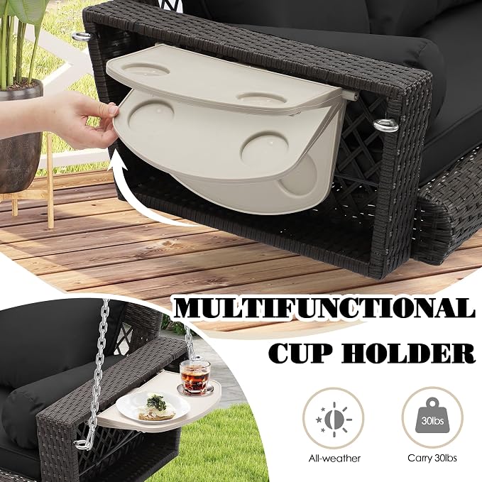 3-Person Hanging Porch Swing, Outdoor Wicker Chair, 76inch Bench - Image 4