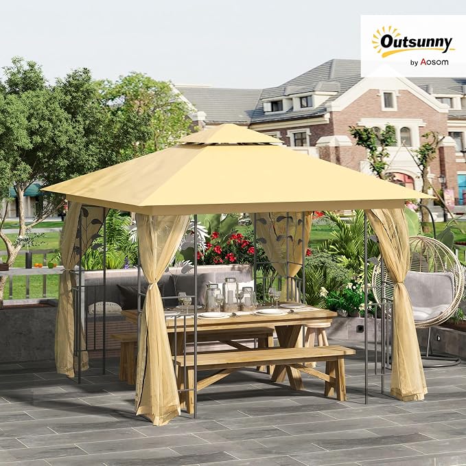 Outsunny 10' x 10' Metal Patio Gazebo, Double Roof Outdoor Gazebo Canopy Shelter - Image 2