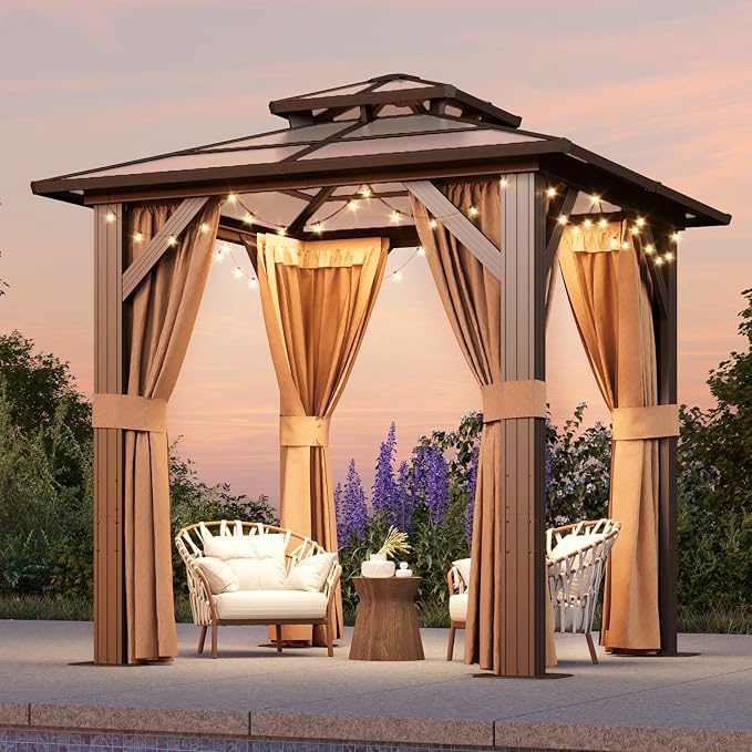 Aoxun 8'x8' Hardtop Gazebo, Aluminum Frame Permanent Pavilion by Aoxun