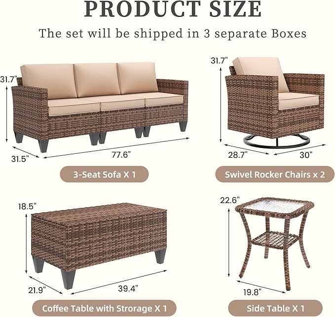UDPATIO Patio Furniture Set, 5 Pieces Outdoor Conversation Sets - Image 3