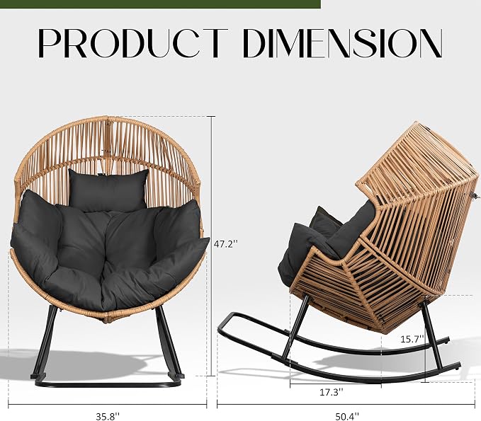 JAMFLY Egg Chair Outdoor Rocking Chairs, Wicker Patio Chair Oversized Lounger - Image 2