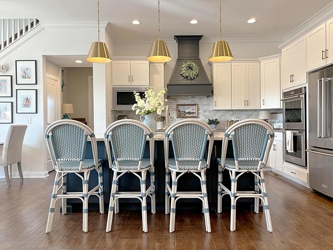 PURPLE LEAF French Counter Height Bar Stool Set of 4 25" White Print Finish by PURPLELEAF