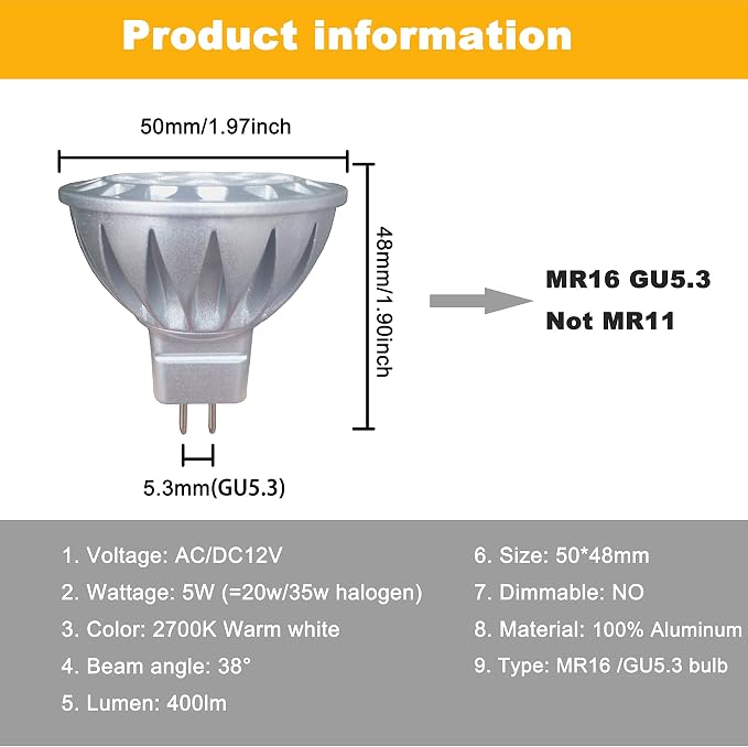 ALIDE MR16 Led Bulbs 5W Replace 20W 35W Halogen Equivalent, 2700K Soft Warm - Image 3