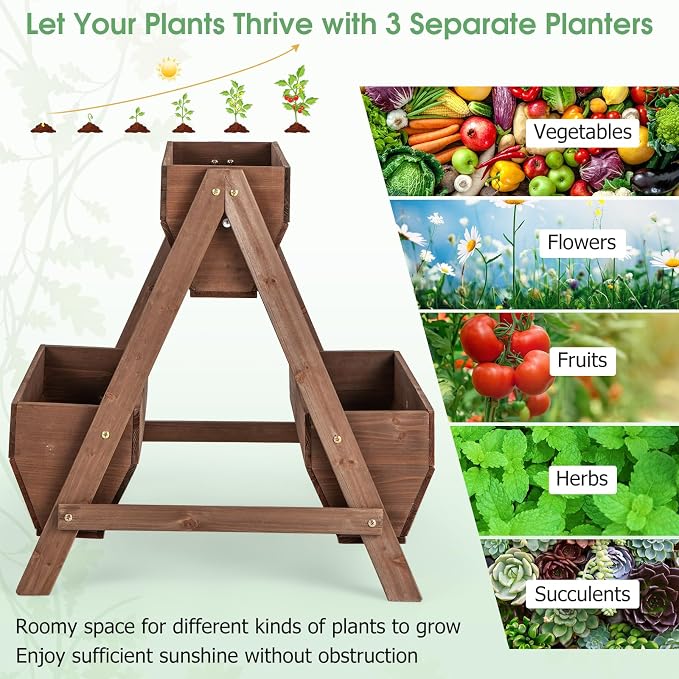 Giantex Vertical Raised Garden Bed, 3 Wood Planter Boxes - Image 5