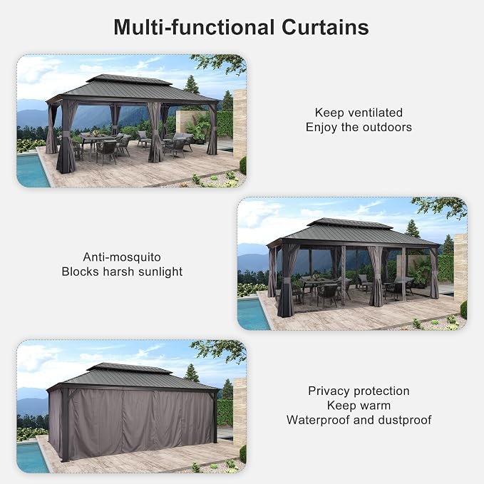 PURPLE LEAF 12' X 20' Large Gazebo Aluminum Galvanized Steel Double Roof - Image 8