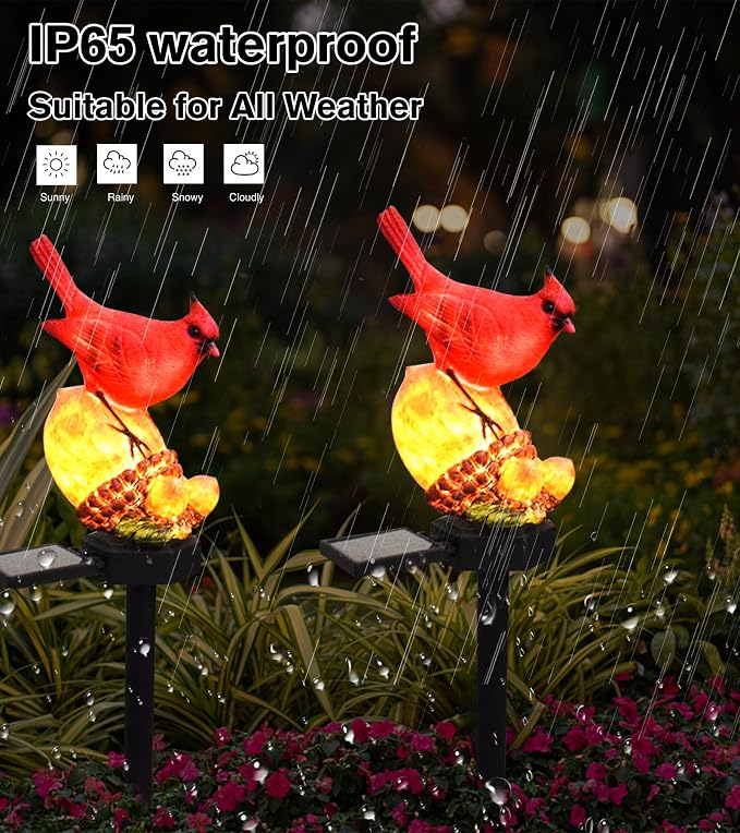 Cardinal Decor Solar Garden Decor Waterproof Red Bird Figurine Solar Stake - Image 5