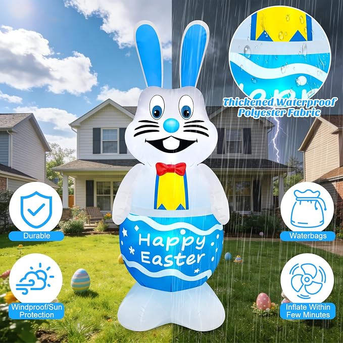 MICOCAH 5FT Tall Easter Inflatable Bunny Outdoor Decoration, Standing Cute Blow - Image 4