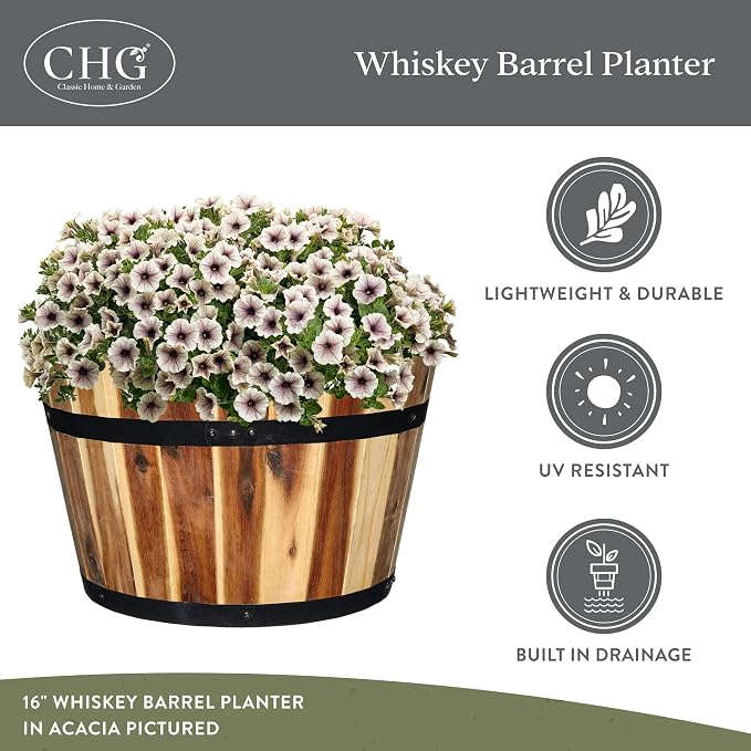 Classic Home and Garden Outdoor Whiskey Resin Flower Pot Barrel Planter - Image 4