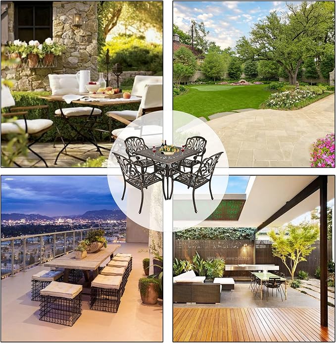 TITIMO 5-Piece Cast Aluminum Outdoor Patio Dining Set, 4 Pattern Chairs and - Image 7