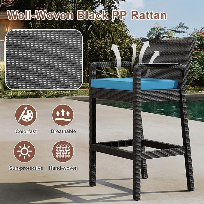 Outdoor Bar Stools Set of 2, Wicker Bar Chair - Image 5