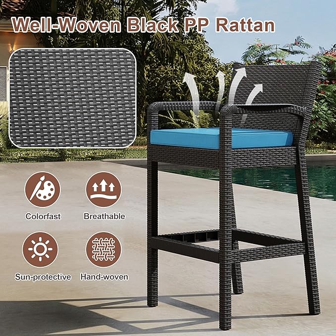 Outdoor Bar Stools Set of 4, Wicker Bar Chair - Image 5