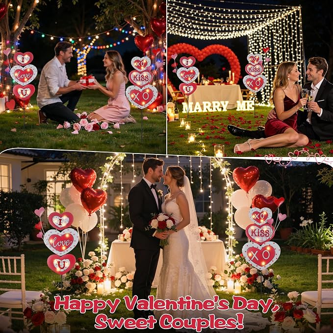 Lewondr 2 Pcs Valentine's Day Decorations Outdoor, Metal Solar Pathway Lights - Image 7