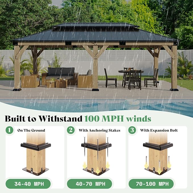 AMERLIFE 12x20 ft Hardtop Gazebo, Spruce Wood Gazebo - Image 4