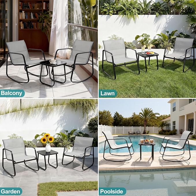 DUMOS 3 Piece Patio Rocking Furniture Set，Outdoor Patio Furniture Conversation - Image 7