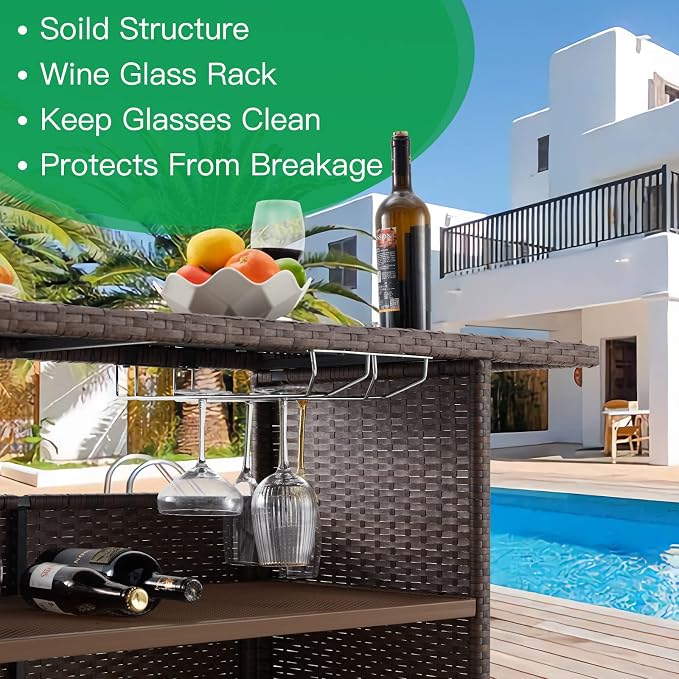 ECOTOUGE Patio Wicker Bar Table, Outdoor Rattan Counter Table - Image 6