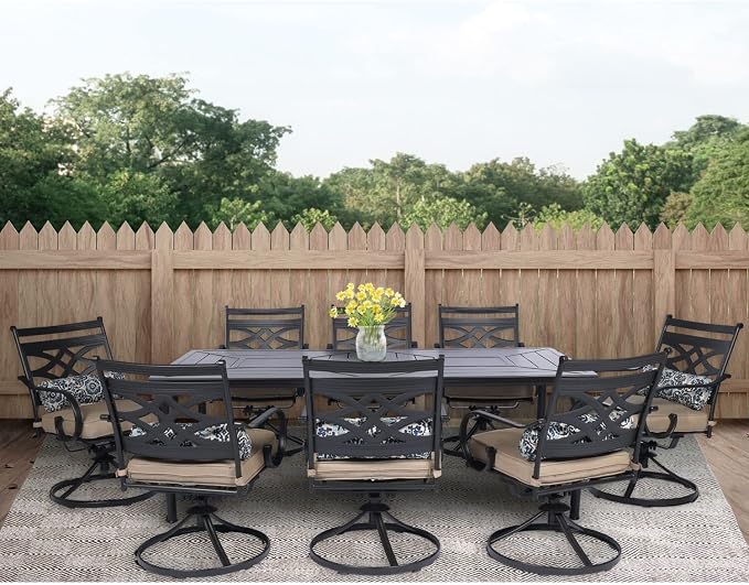 Hanover Montclair 9-Piece Outdoor Dining Set, 8 Swivel Rocker Chairs - Image 2
