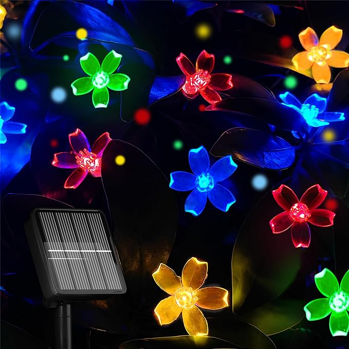 Solar String Lights for Outside，100 LED Solar Flower Lights Outdoor Waterproof by Selarlyt