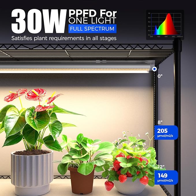 Barrina CX6 Plant Stand with Grow Lights, 3FT T8 30W Full Spectrum Yellow LED - Image 4