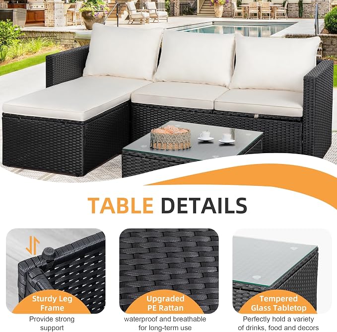 Shintenchi Outdoor Patio Furniture Sets, Small Outdoor Sofa Patio Sectional - Image 6