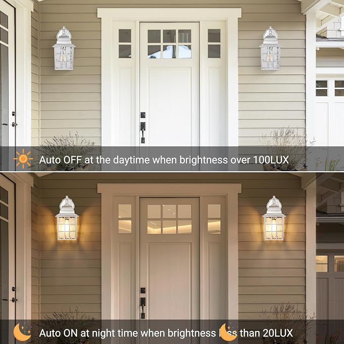 WIHTU Silver Exterior Lighting Fixtures Wall Mount, Dusk to Dawn Outdoor Porch - Image 2