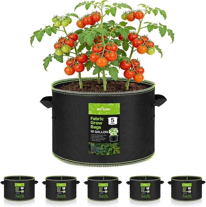 BN-LINK 5-Pack 10 Gallon Grow Bags, Heavy Duty Aeration Fabric Pots by BN-LINK
