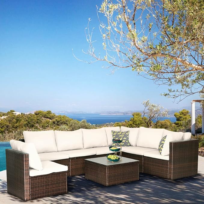 PayLessHere 8 Piece Patio Furniture Set Outdoor Furniture Sectional Sofa Set by PayLessHere