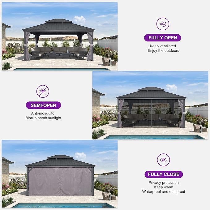 PURPLE LEAF 14' X 16' Outdoor Hardtop Gazebo Aluminum Gazebo - Image 7