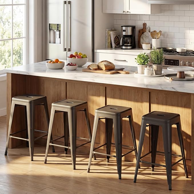 COSTWAY 24'' Metal Bar stools Set of 4, - Image 8
