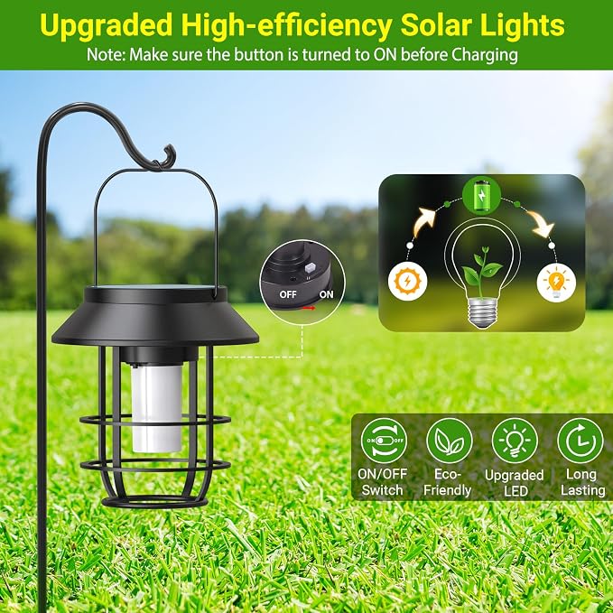 Solar Lanterns Outdoor Waterproof, Upgraded Flickering Flames Hanging Solar - Image 7