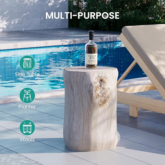 SUNBURY Outdoor Side Table Set of 2, Tree Stump Side Table Antique Beige - Image 4
