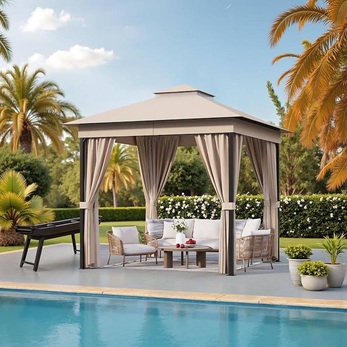 Devoko Outdoor Gazebo for Patio 8'x 8' Heavy Duty Metal Frame Canopy by DEVOKO