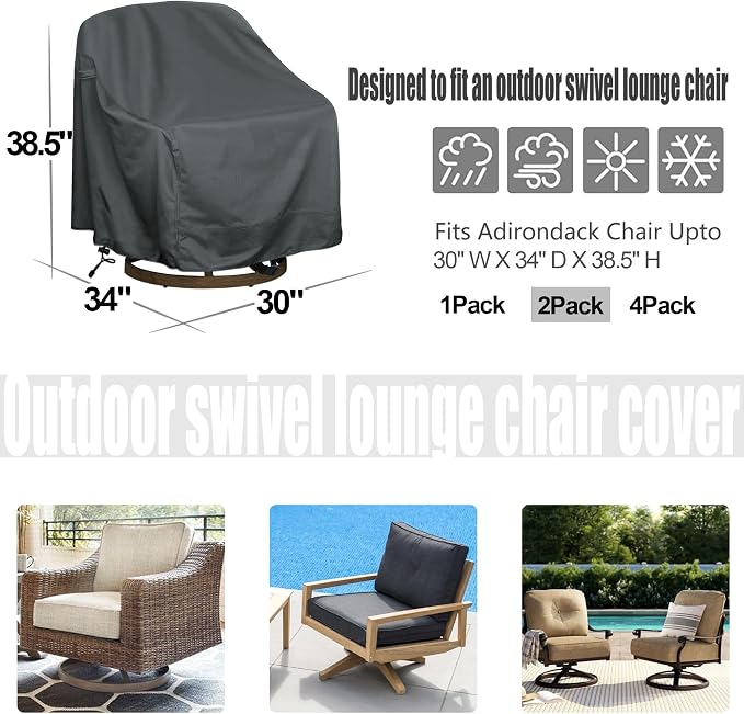 Outdoor Swivel Lounge Chair Cover 2 Pack, Waterproof Heavy Duty Outdoor Chair - Image 2