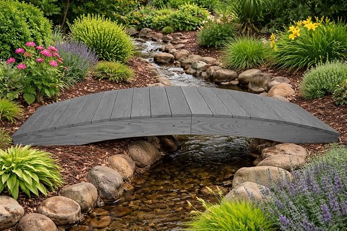 8 FT Grey Amish Made Pinewood Heavy Duty Garden Bridge - Image 6
