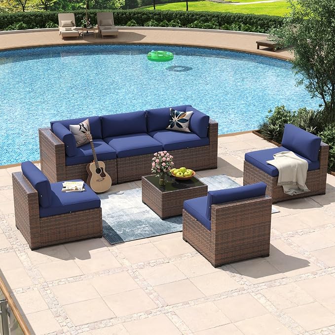 Aoxun 7 Piece Patio Furniture Set Wicker Rattan Patio Conversation Set Outdoor - Image 3