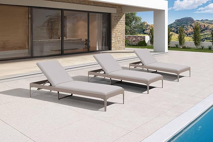 PURPLE LEAF Outdoor Chaise Lounge Set of 3 Aluminum Adjustable Patio Lounger by PURPLELEAF