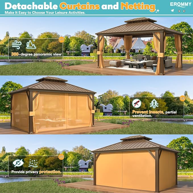 EROMMY 12' x 14' Hardtop Gazebo, Aluminum Frame Gazebos - Image 7