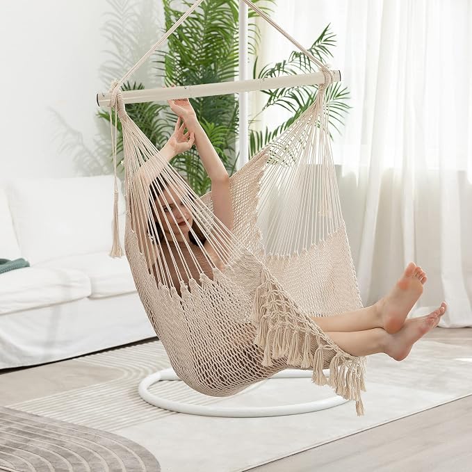 Hammock Chair，Max 330lbs, Large Hanging Chair, Soft Cotton Rope Swing Chair - Image 9